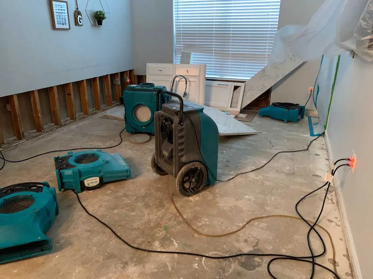 Dehumidifier in flood-cut room for Water Damage Restoration in Cameron Park